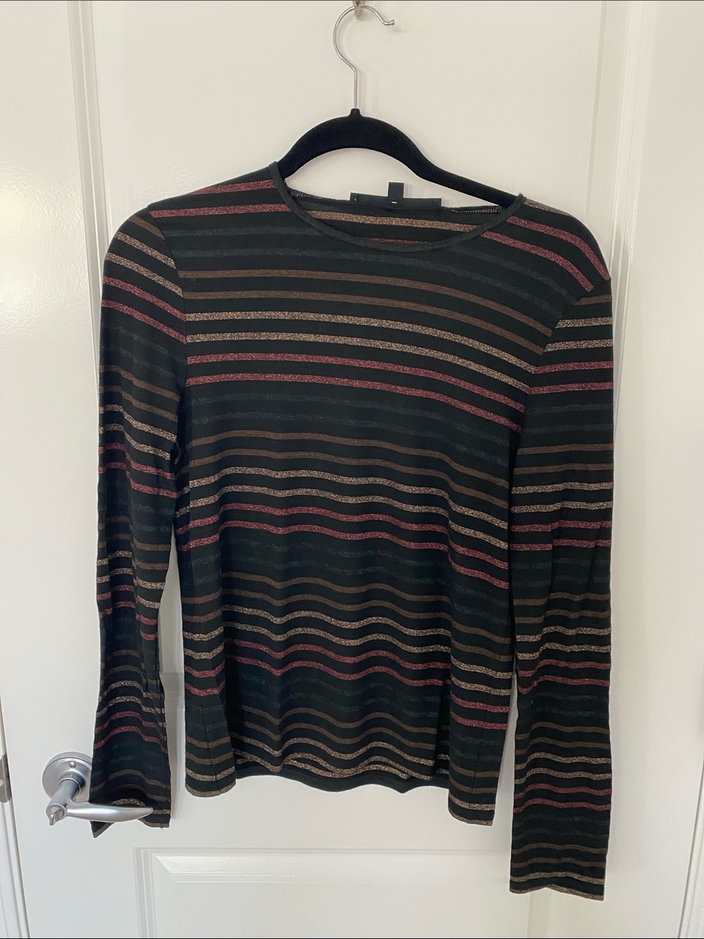 Veronica Beard Long Sleeve Striped Metallic T-shirt